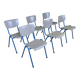 Set of 6 gray wood school chairs blue feet Netherlands 70s/80s