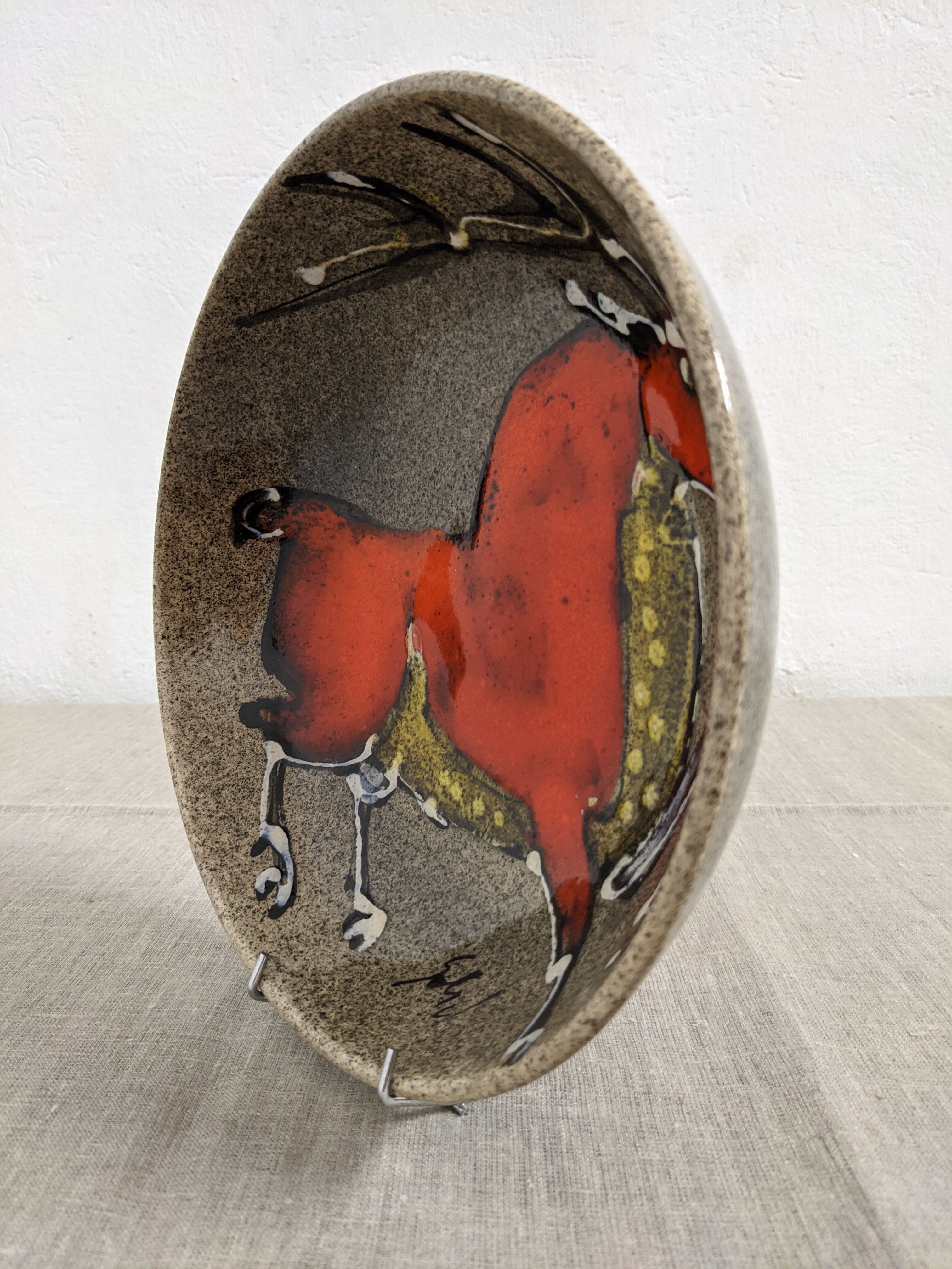 Hollow earthenware dish signed Gehel 50s/60s