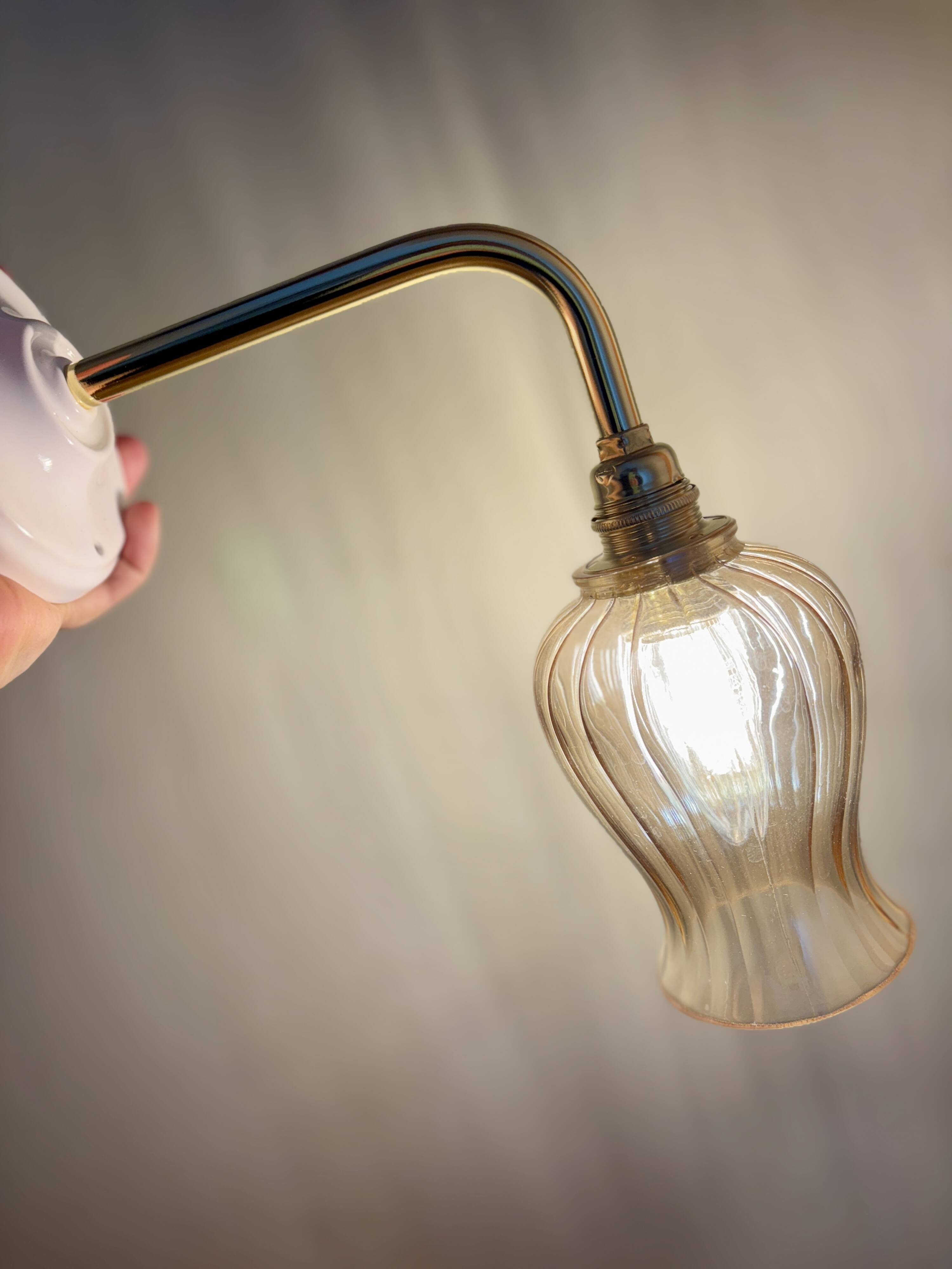 Vintage tulip angled wall light in amber glass
