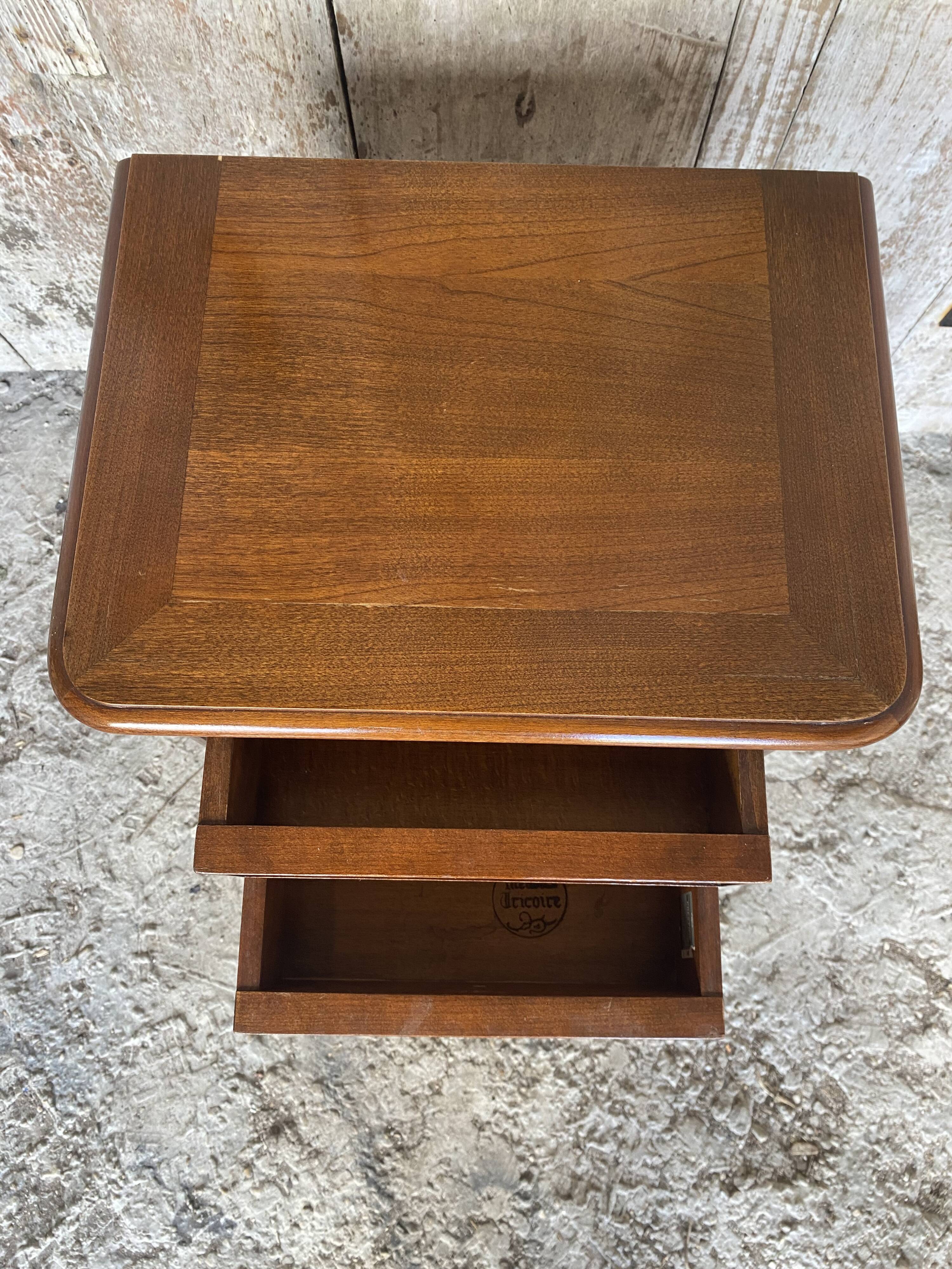 Antique Nightstand TRICOIRE Louis XVI Style Wood 2 Drawers Vintage