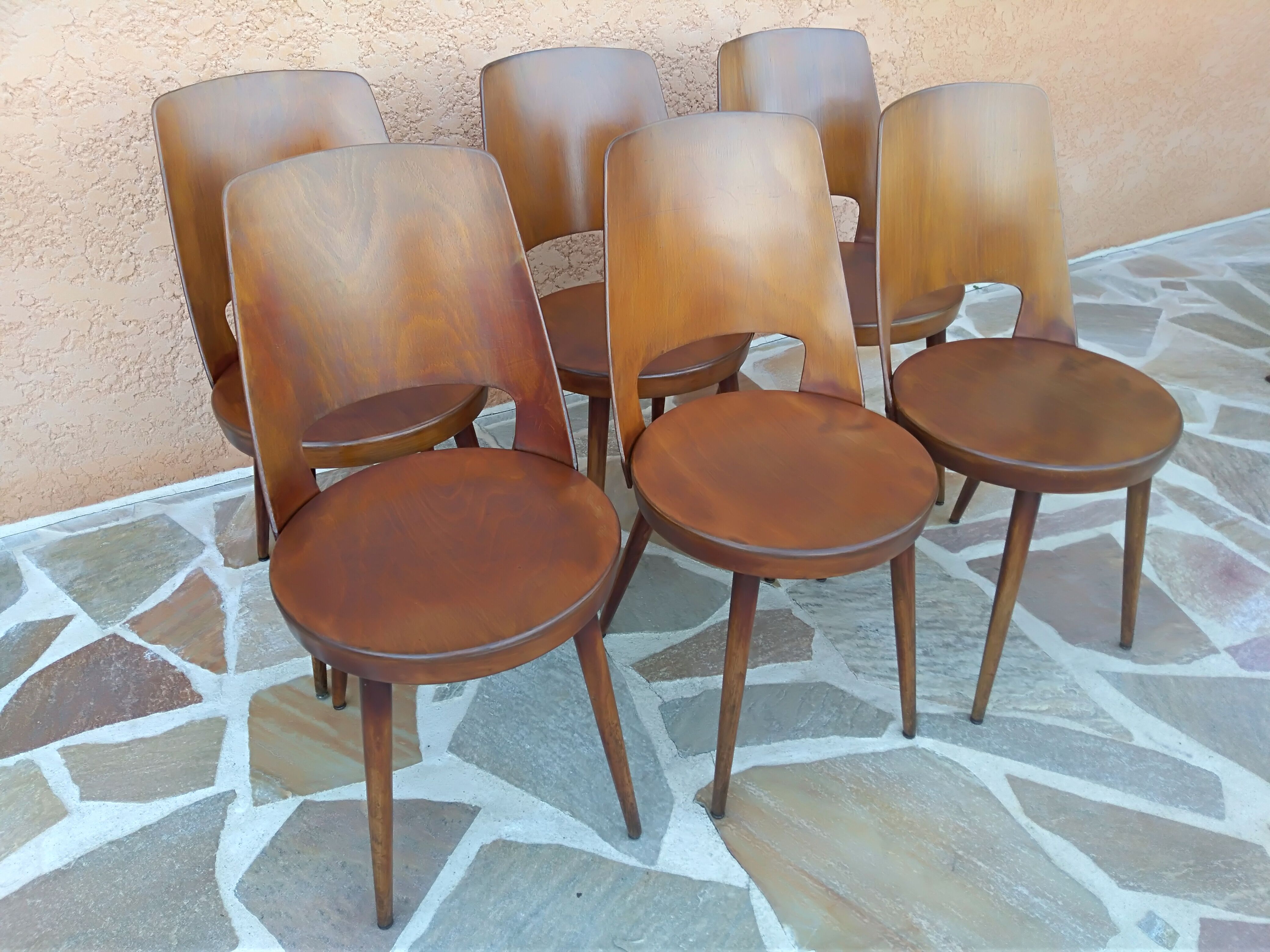 Suite of 6 chairs by Bistrot Baumann model Mondor 1960s