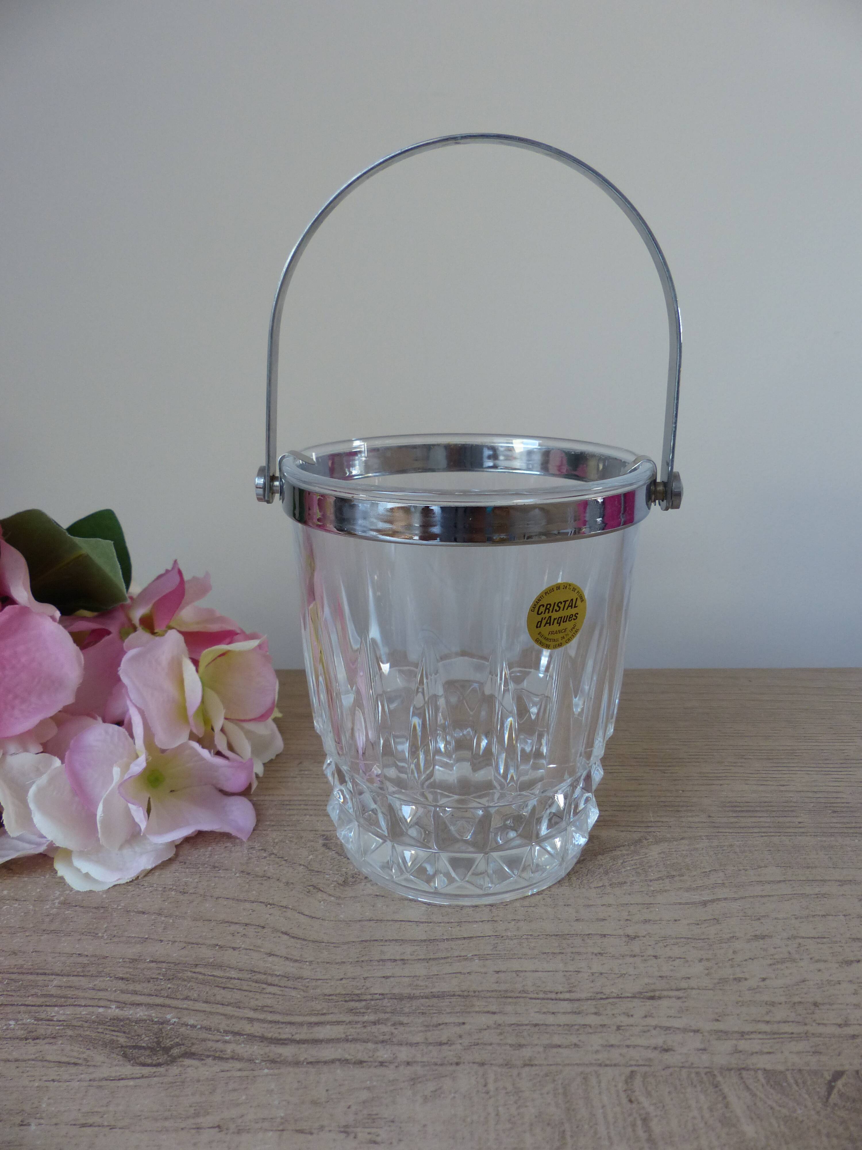 Vintage Cristal d'Arques ice bucket in transparent crystal, bar decoration