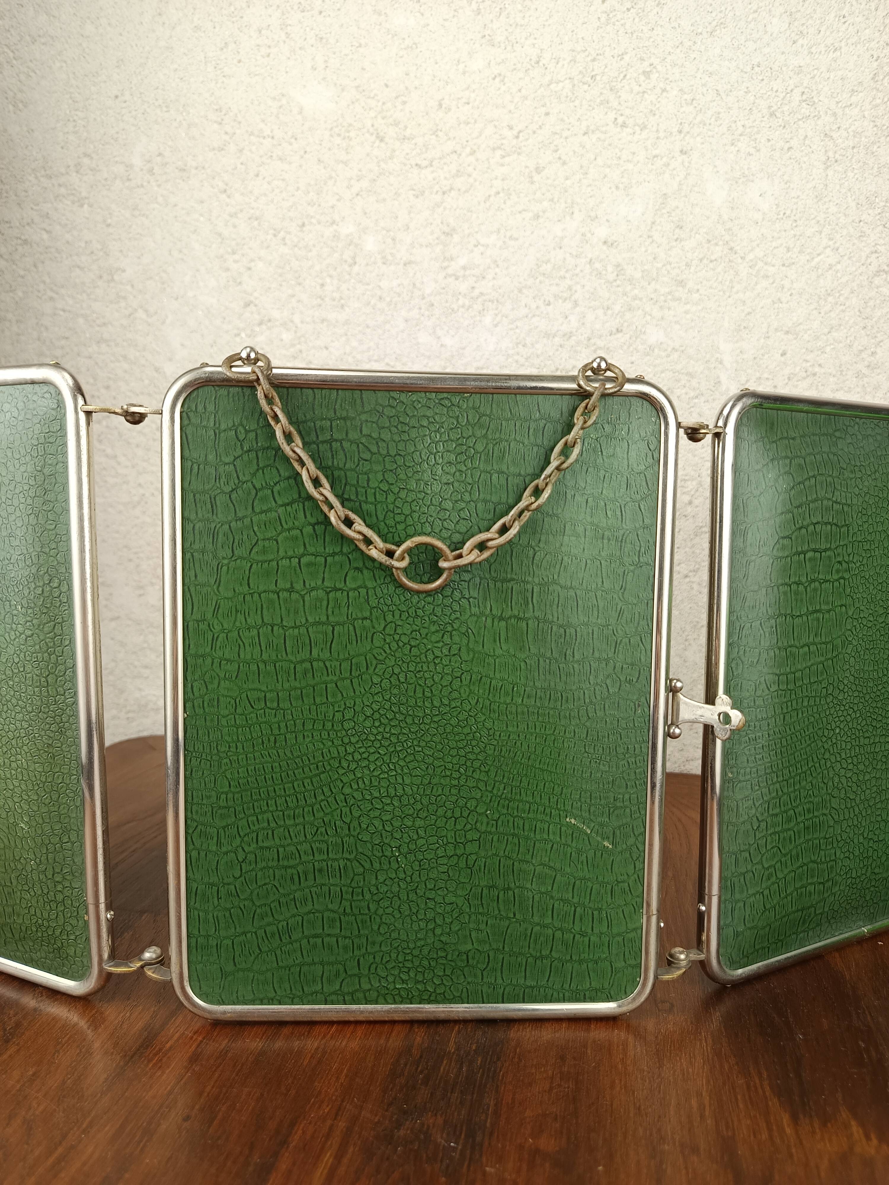 Miroir triptyque vert vintage