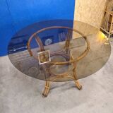 70's smoked glass and rattan table
