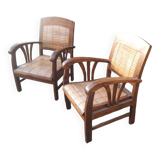 2 Fauteuils teck bambou style colonial