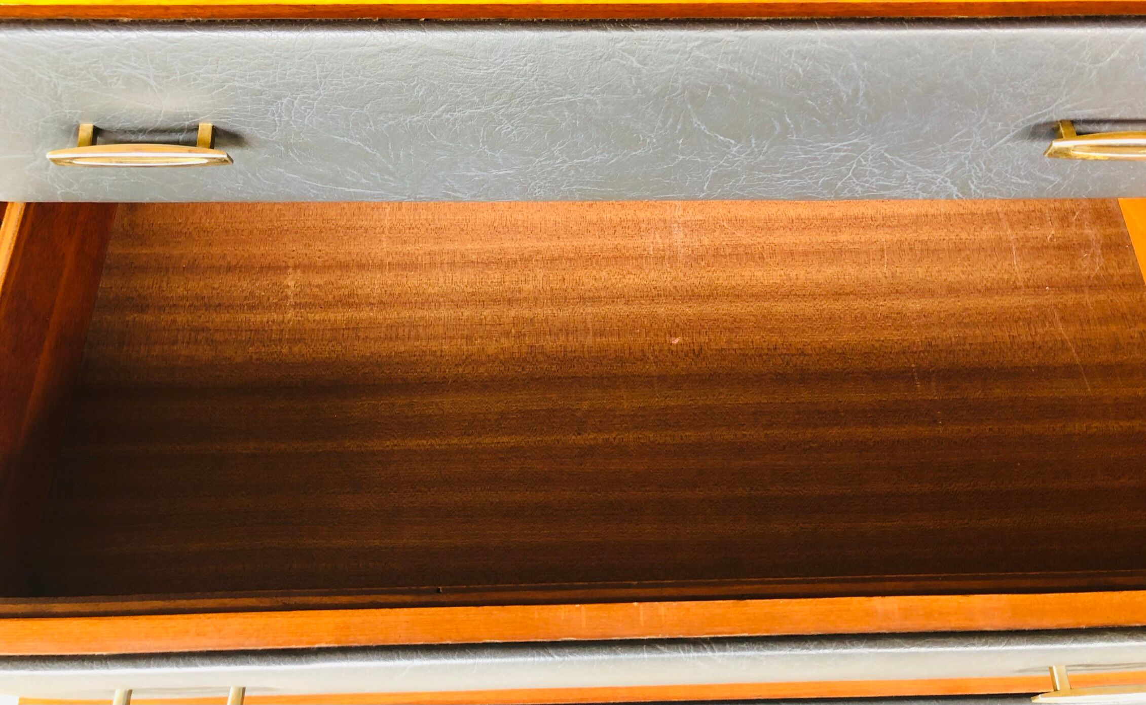 Vintage modular chest of drawers in teak and grey skaï, circa 60's