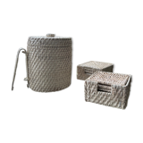 Rattan ice bucket with pliers and coasters