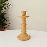 Vintage candle holder in weathered yellow wood