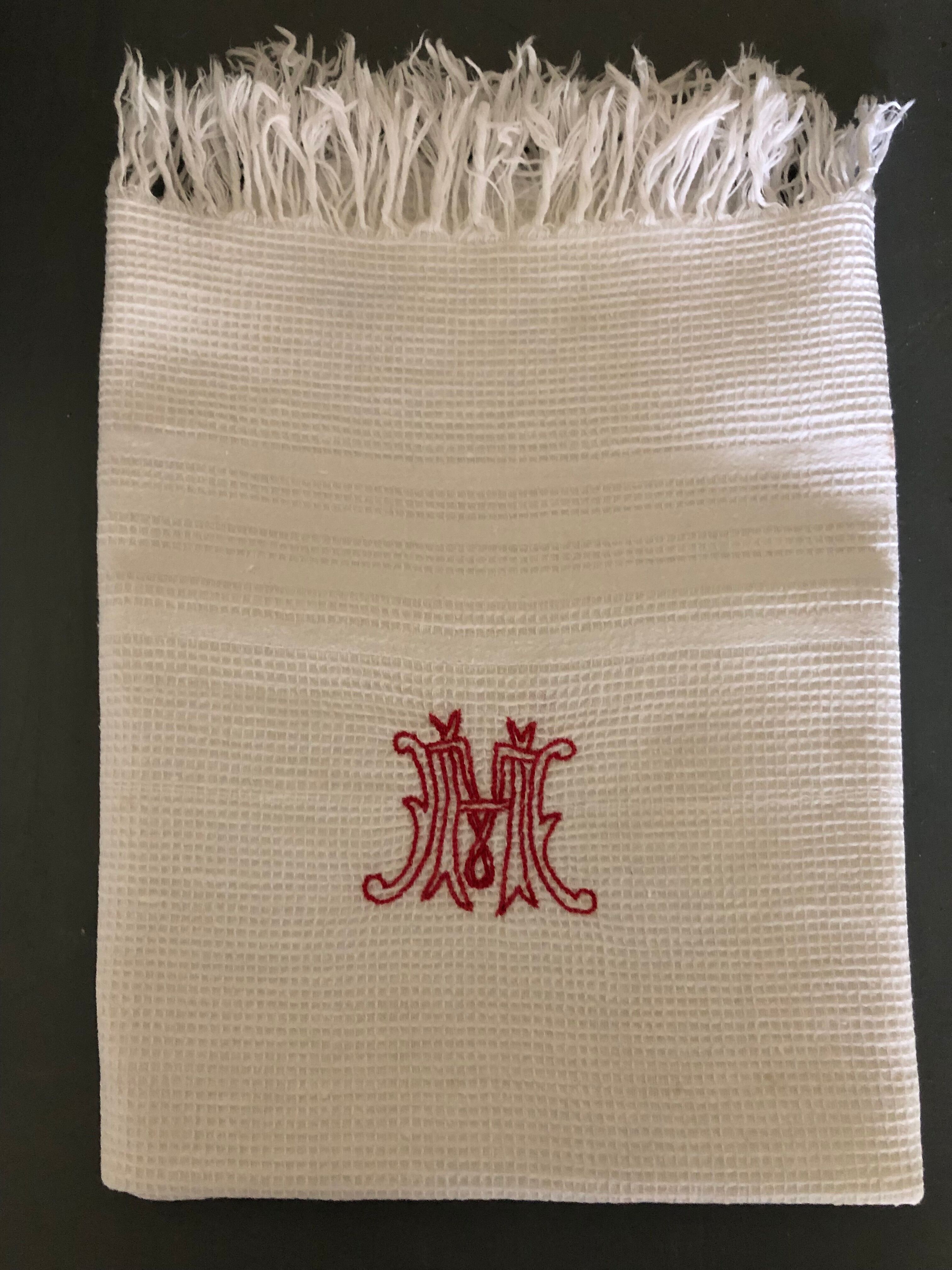 Paire de serviettes nid d'abeille, monogramme M