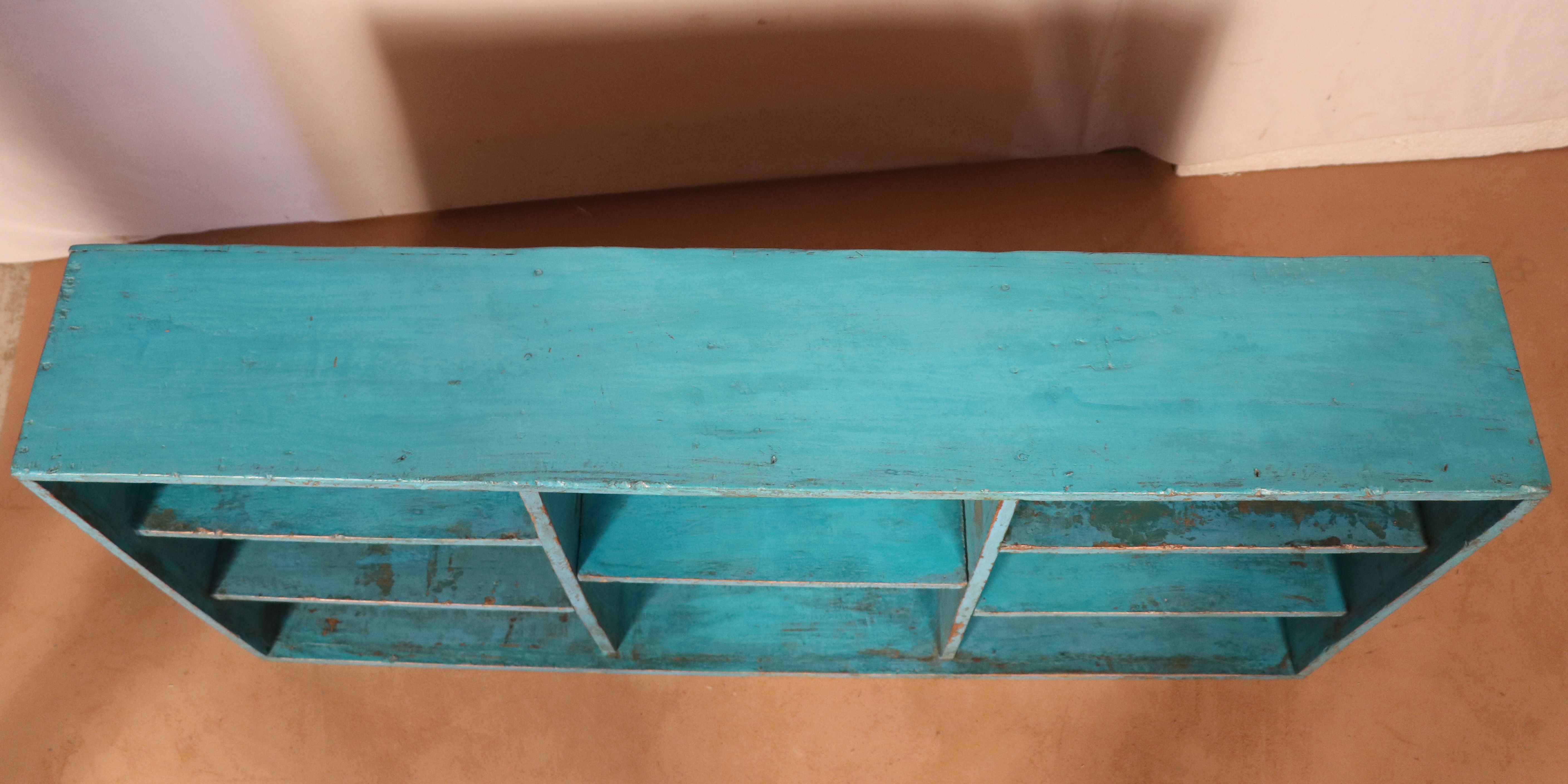 Old Burmese teak workshop shelf original blue patina