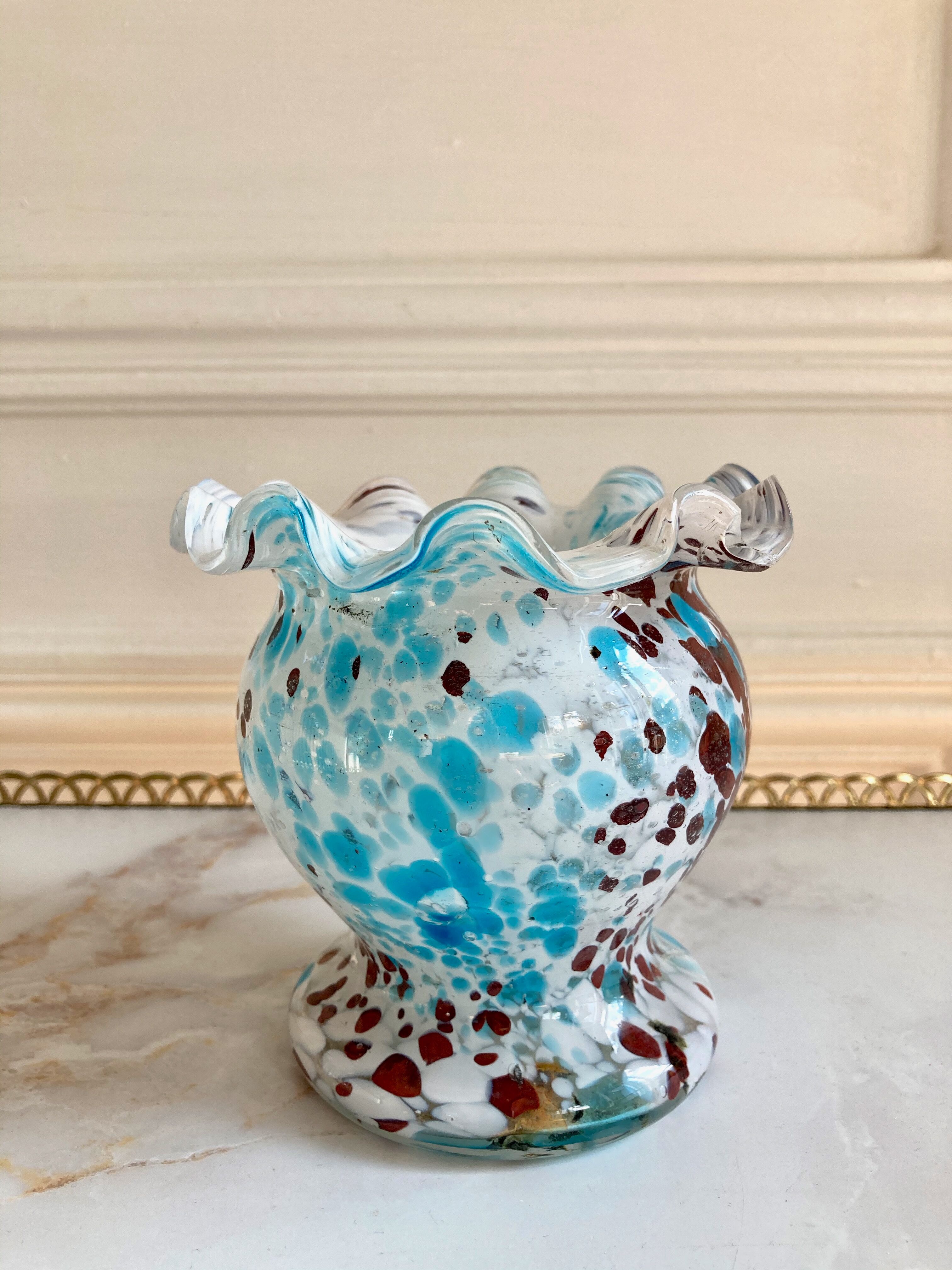 Vase verre moucheté verreries de Clichy Pantin