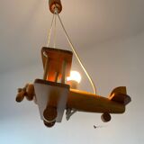 Vintage pine airplane pendant light