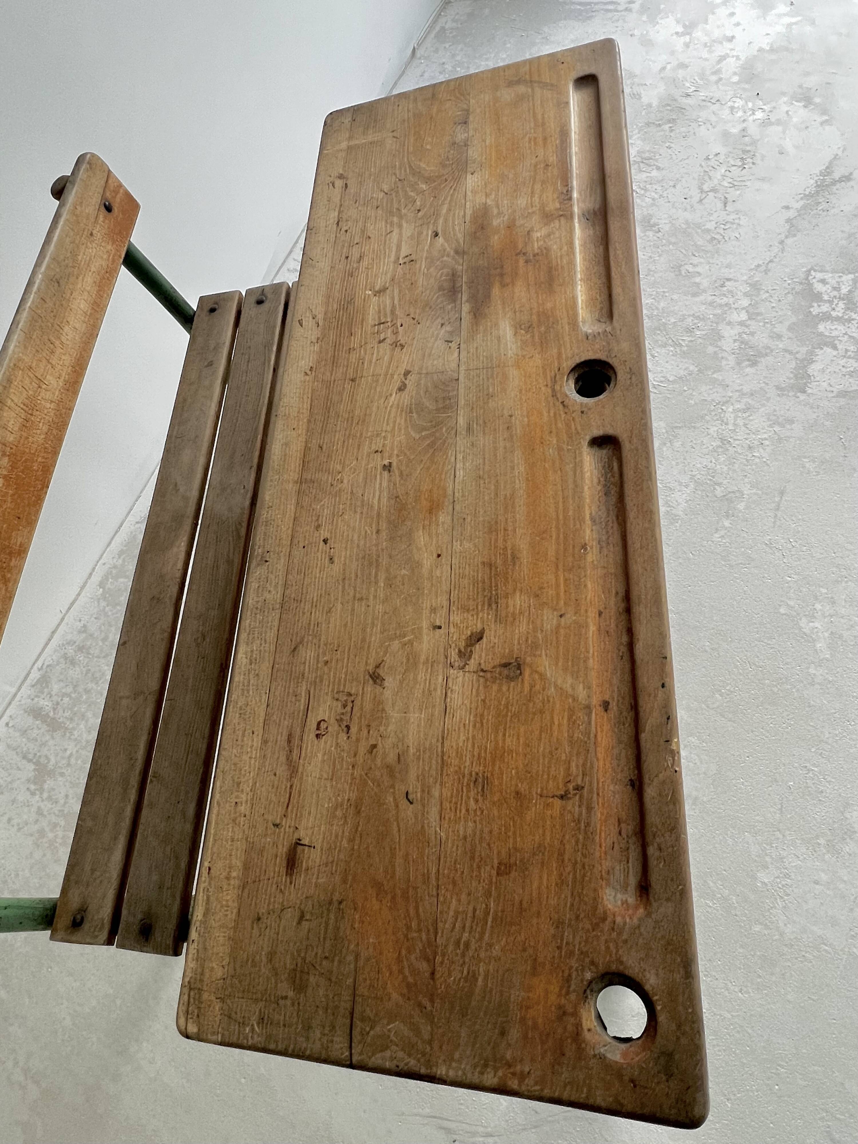 Ancien pupitre d’école double vintage Colman Thonon 1950-1960