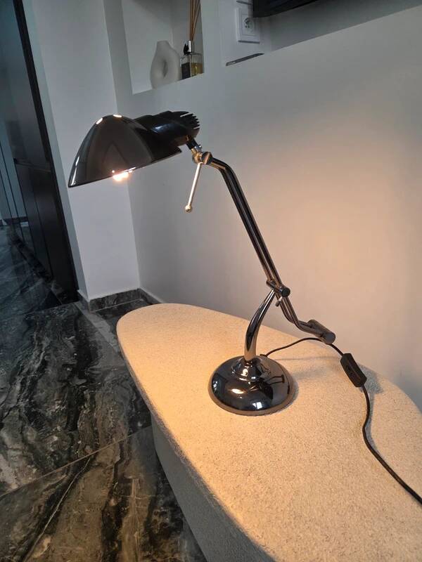 Vintage retro black chrome design lamp from the space age 80s.