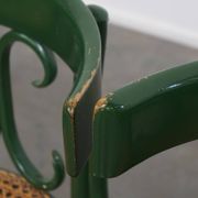 Set of 4 Green Vintage Bistro Chairs with Woven Rattan Seats
