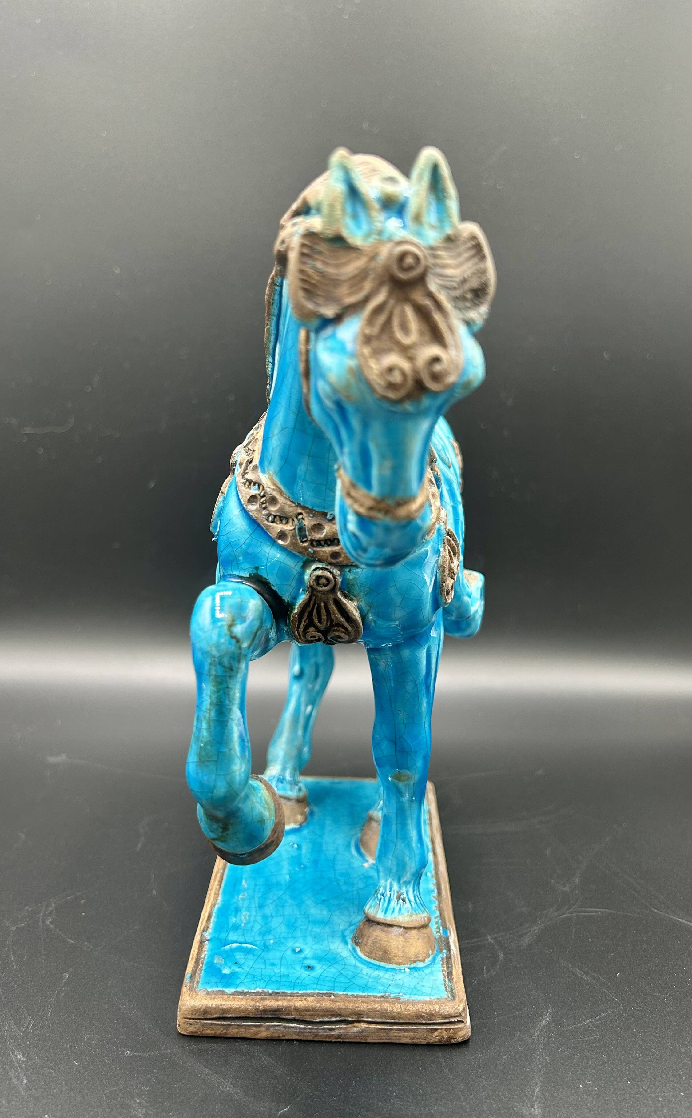 Cheval en céramique émaillée craquelée vintage