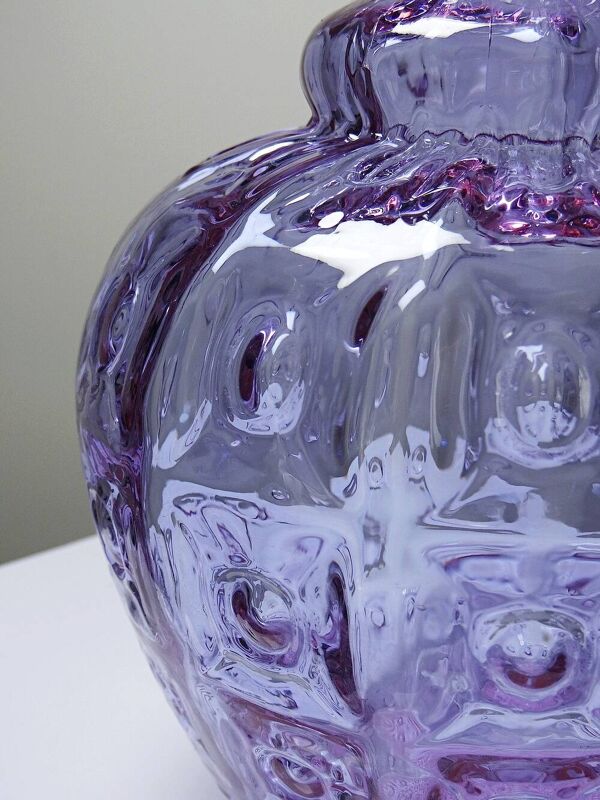 Vase Empoli verre Alexandrite du bleu au rose, grand modèle texturé années