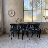 Set of 7 black bistro chairs