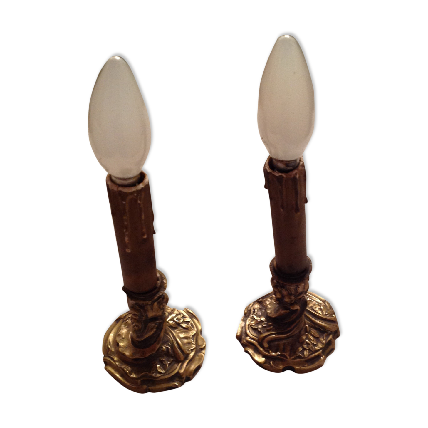 Pair of bronze bedside lamp, 19th