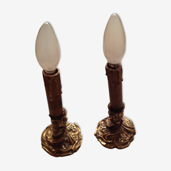Pair of bronze bedside lamp, 19th