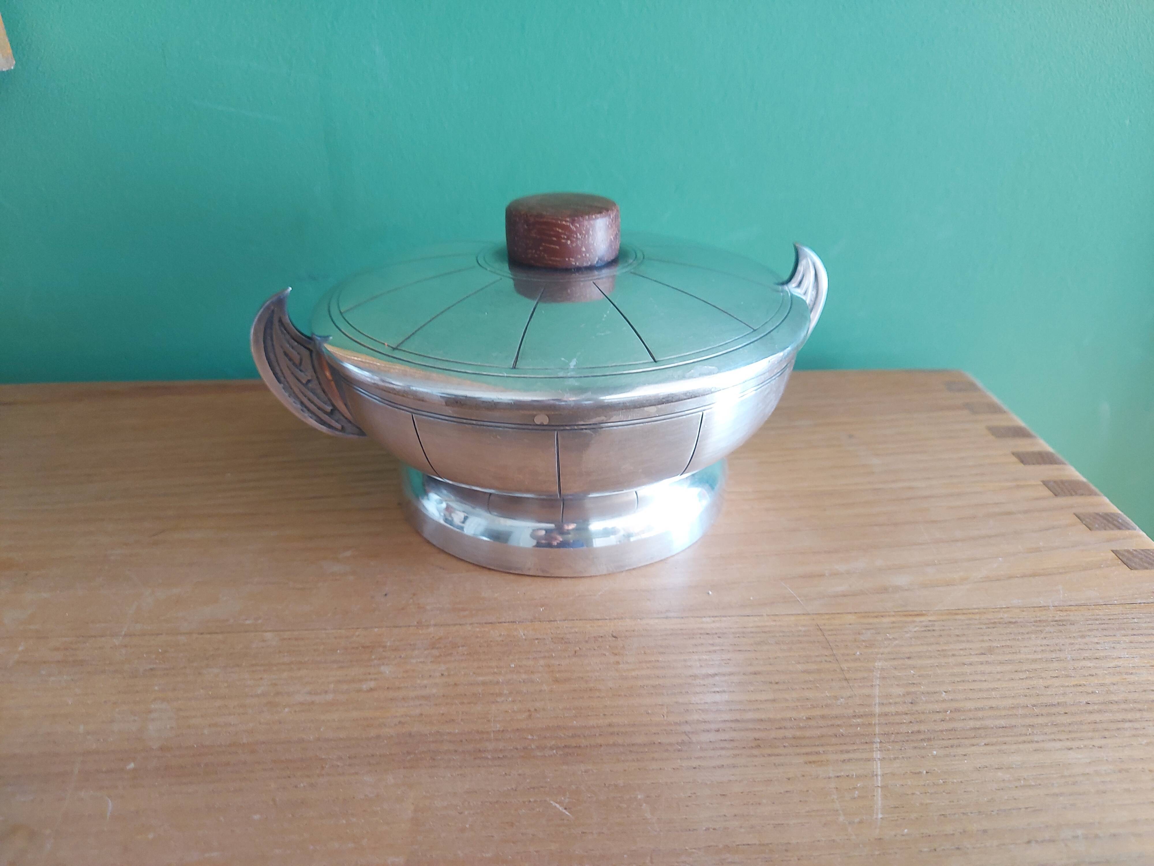 Art Deco sugar cream in silver metal