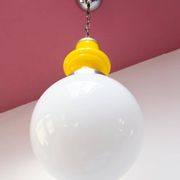 1960s suspension in white and yellow opaline (30 cm)