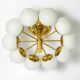 Beautiful 1960s Space Age brass ceiling lamp with 10 glass balls by Kaiser
