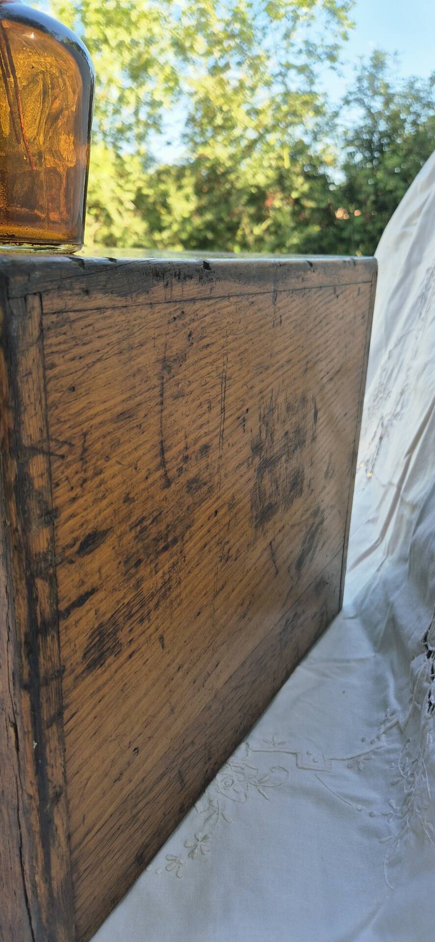Workshop furniture made of oak and brass.