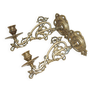 Paire de bougeoirs muraux - laiton