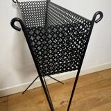 1950s black perforated metal planter in the style of Mathieu MATEGOT