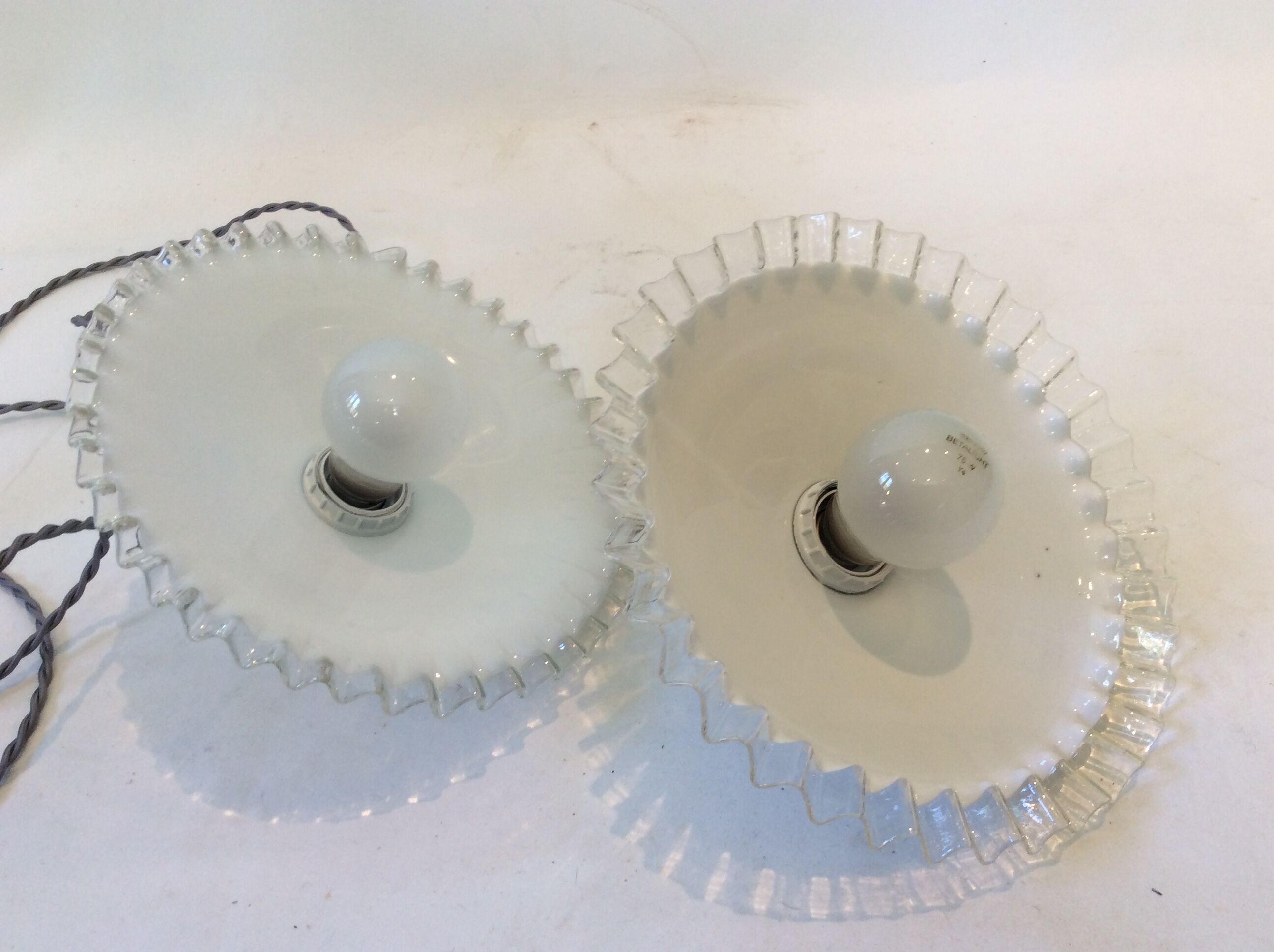 Duo of opaline hanging lamps