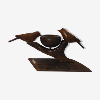 Bougeoir oiseaux bois sculpté