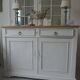 Antique sideboard patinated pearl gray waxed finish, wood top protected by varnish
