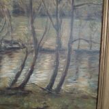 Tableau peinture bois étang signé B Rothmann