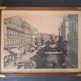 Cadre photo ancien avec reproduction place Bismarck - coins laiton
