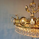 Crystal brass chandelier with 7 levels, attributed to Palwa, 1970s.