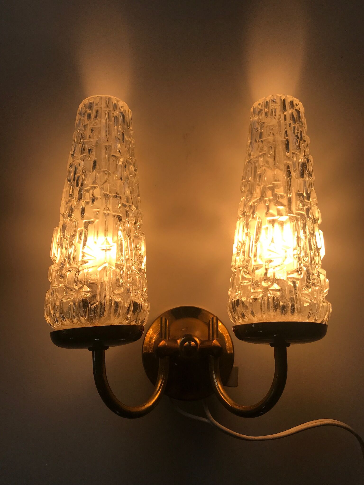 Pair 1960 brass wall light