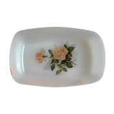 Arcopal antique pickle dish with pink motif in white glass