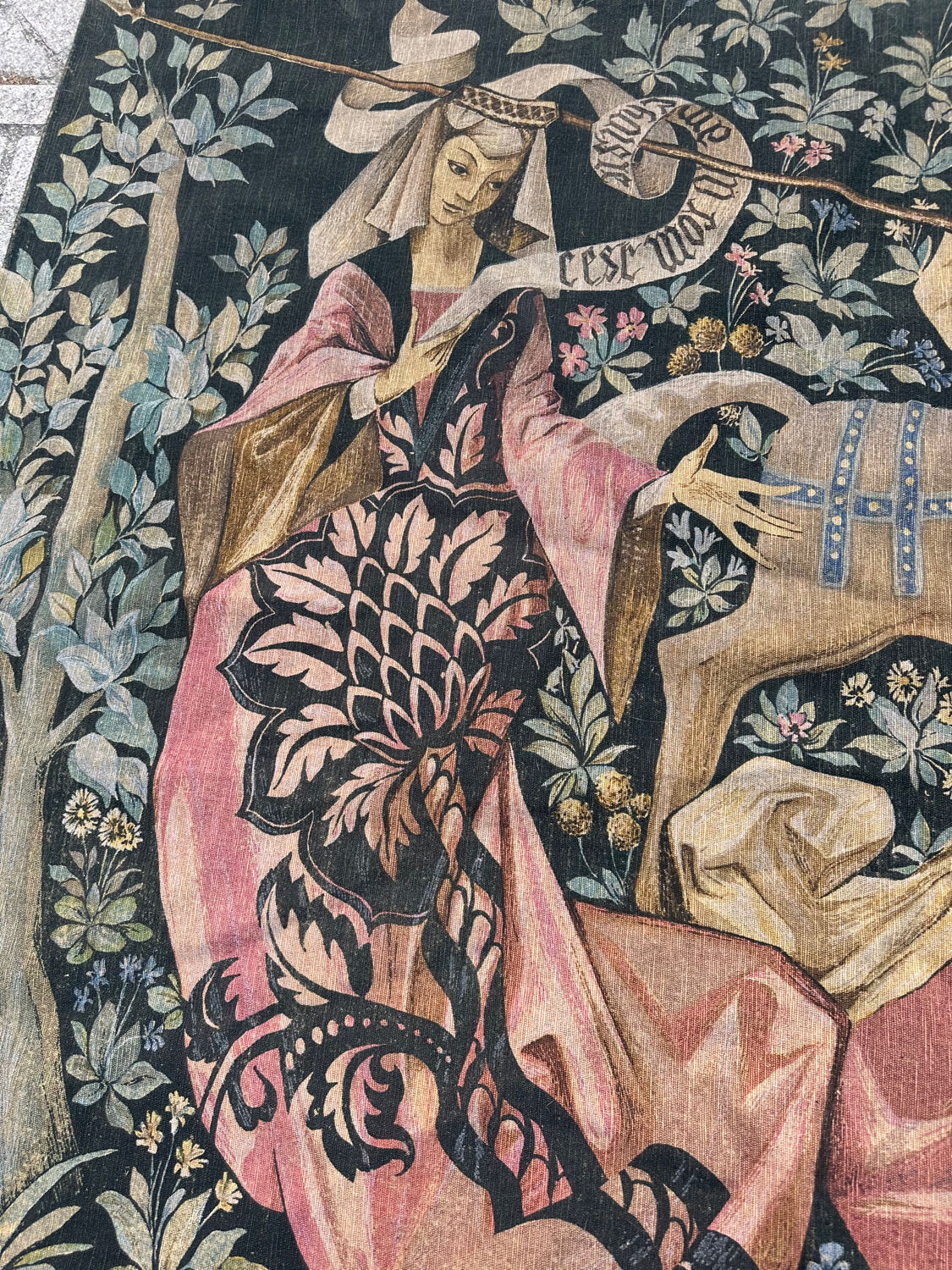 Vintage tapestry hand-screen printed in France