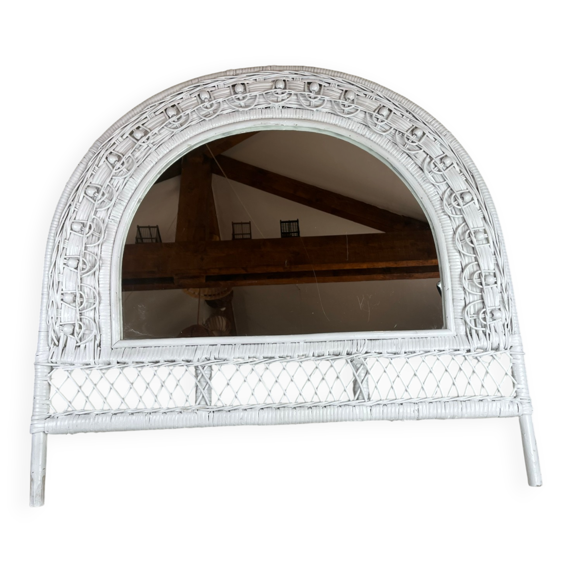 Half-moon wicker mirror