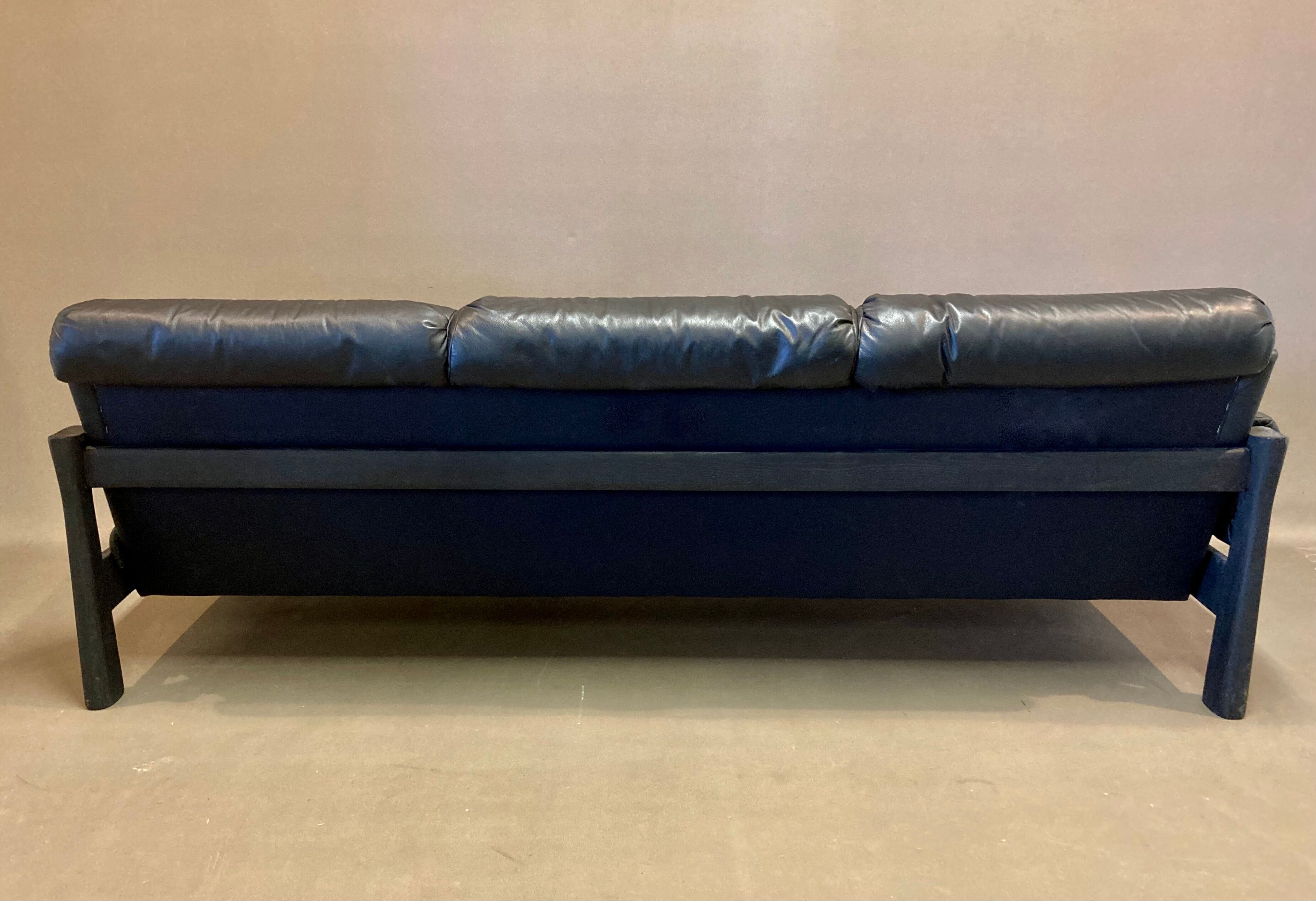 Sofa 5 places modular black leather design 1960