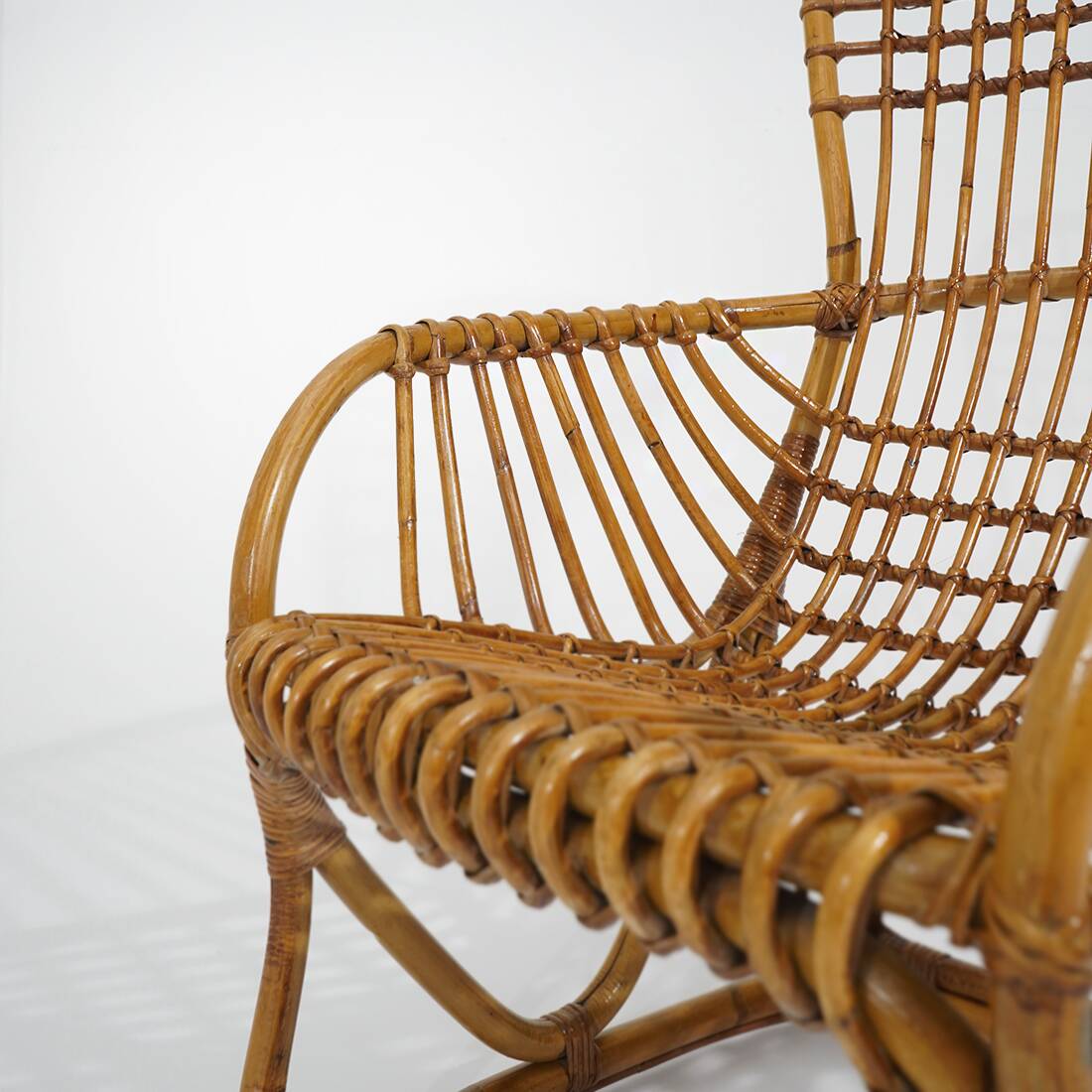 Rattan and woven cane armchair, 1960s
