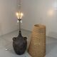 Large amphora floor lamp in pottery with a rattan shade from the 1960s.
