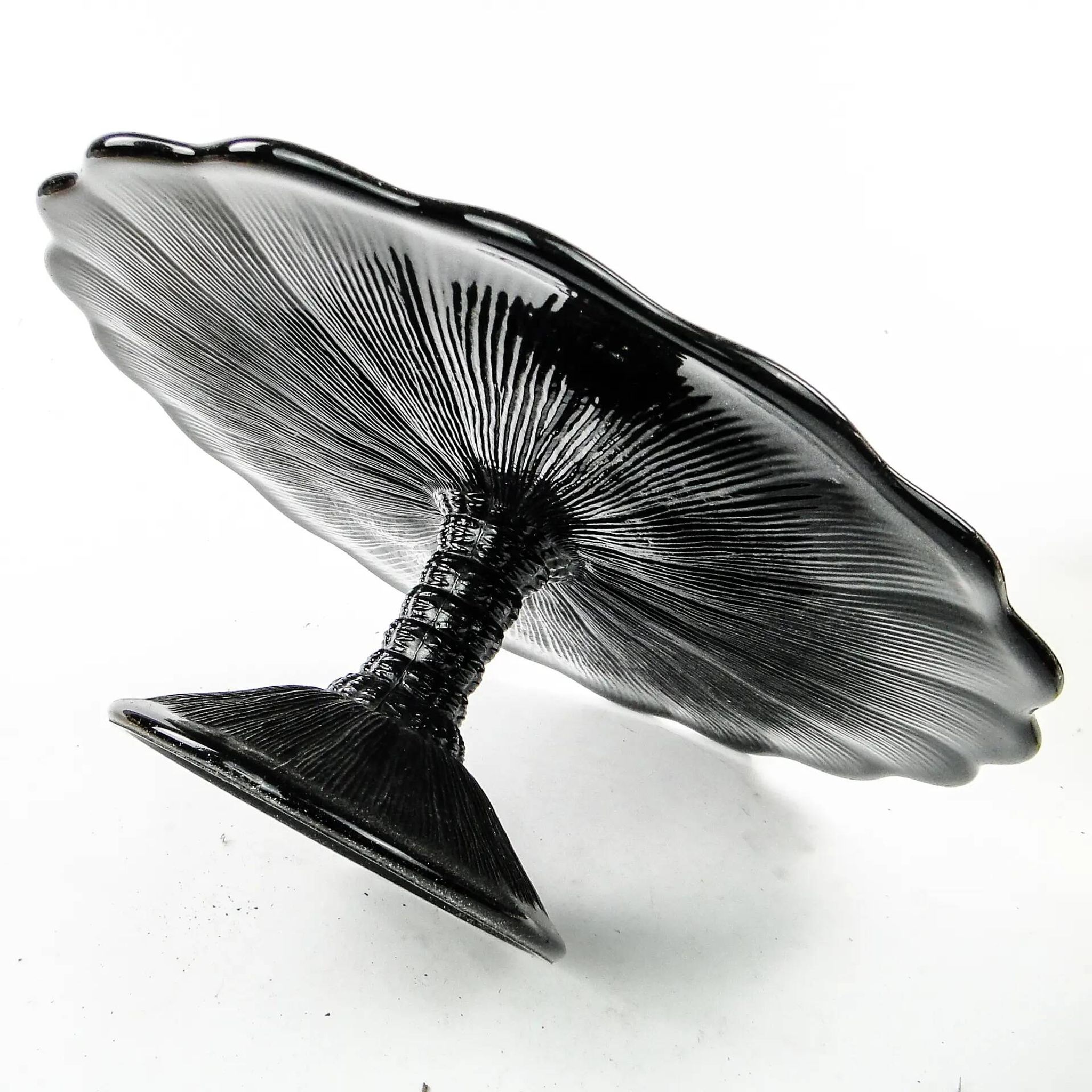 Mid-century modern cake stand, black glass, Ząbkowice, Poland, 1970s