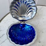 Empty butter tray pocket shell metal and blue glass 60s-70s