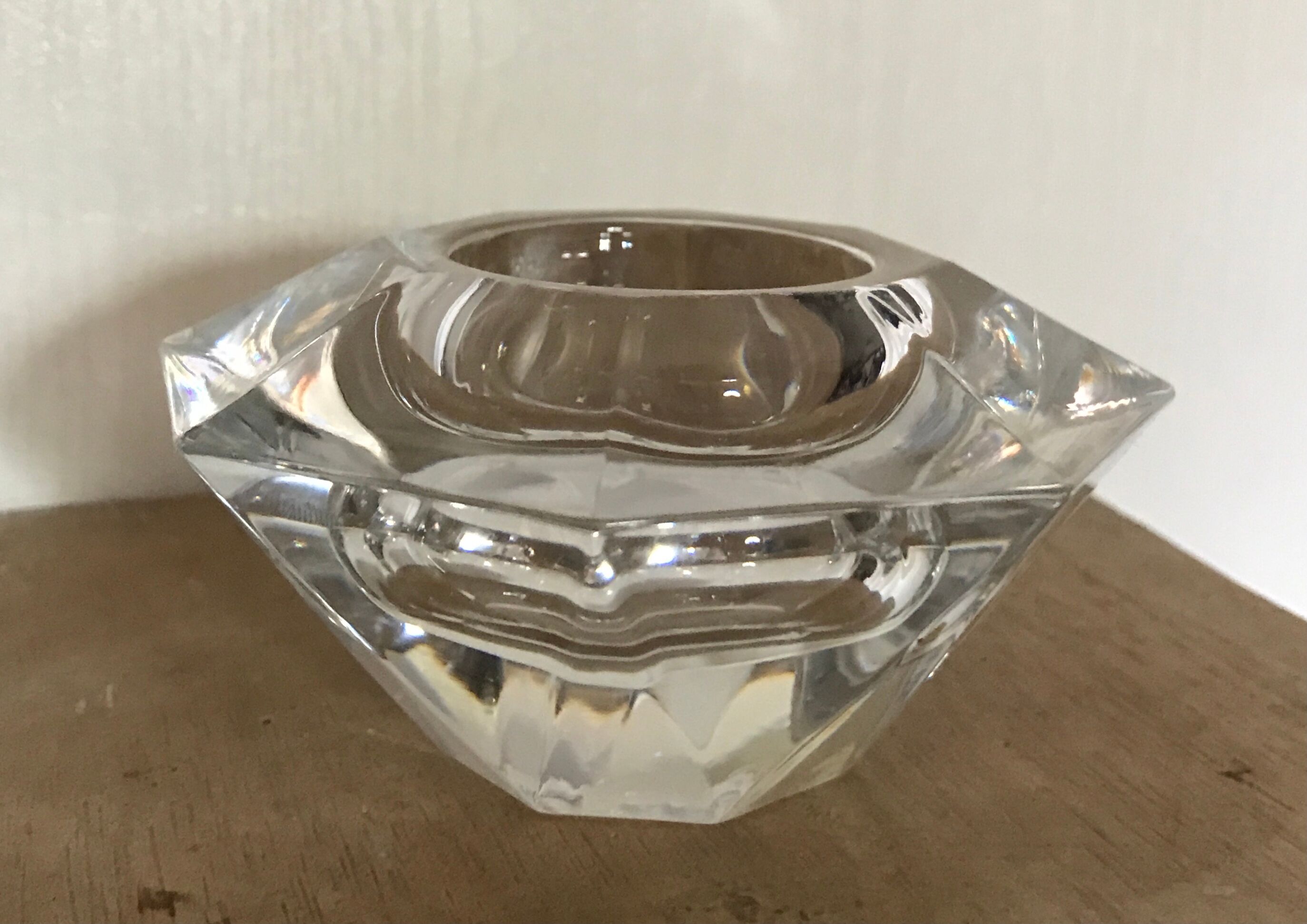 Glass table candle holder or crystal cast faceted diamond shape