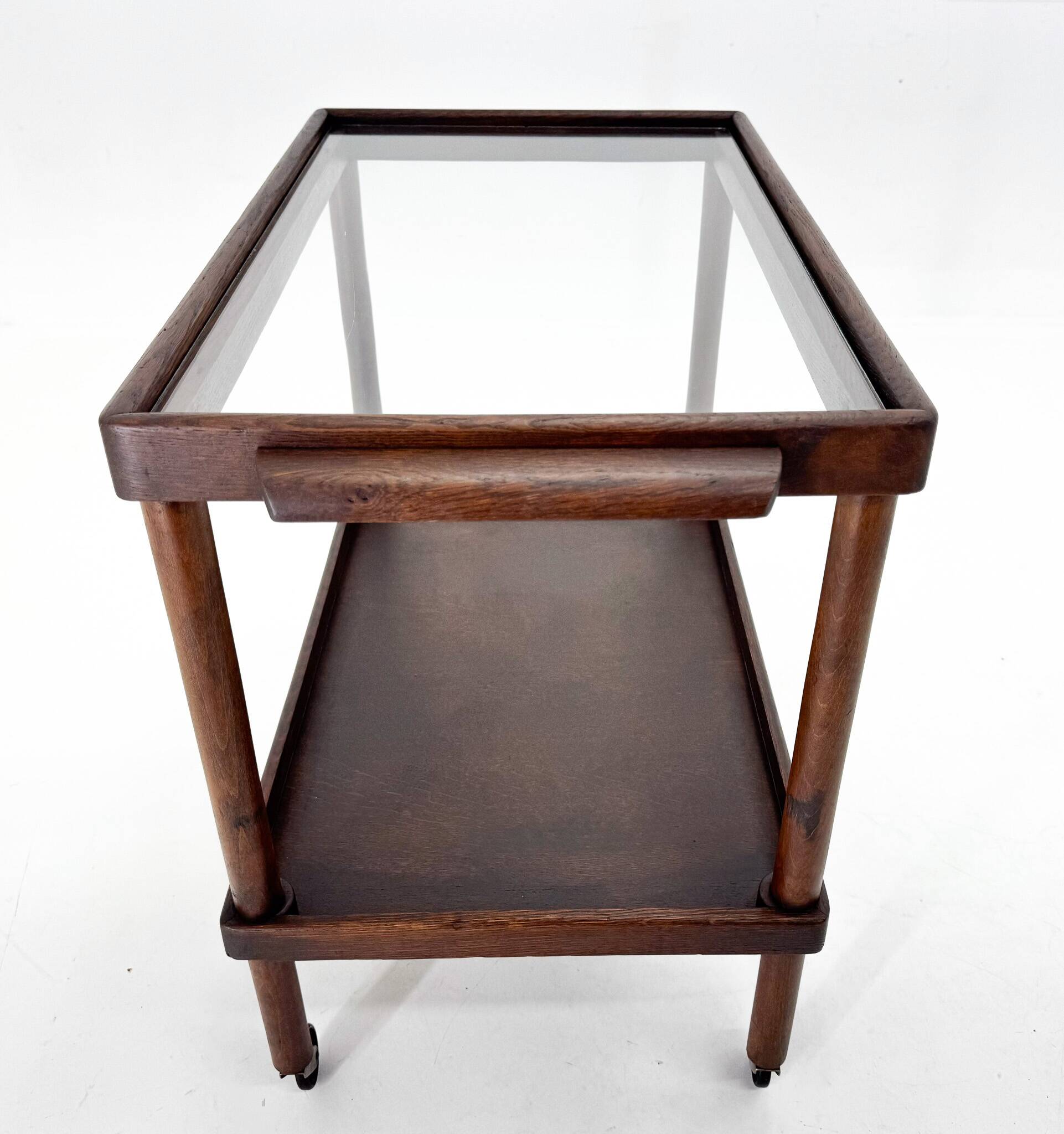 Chariot de Bar Art Déco en Bois avec Plateau en Verre, 1920