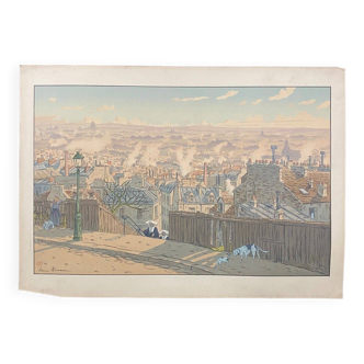 Lithograph by Henri Rivière Paris seen from Montmartre