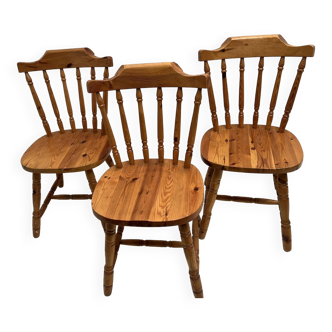 3 chaises en pin type western country 1970 bois tourne