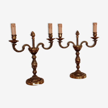 Pair of bronze electric candlesticks